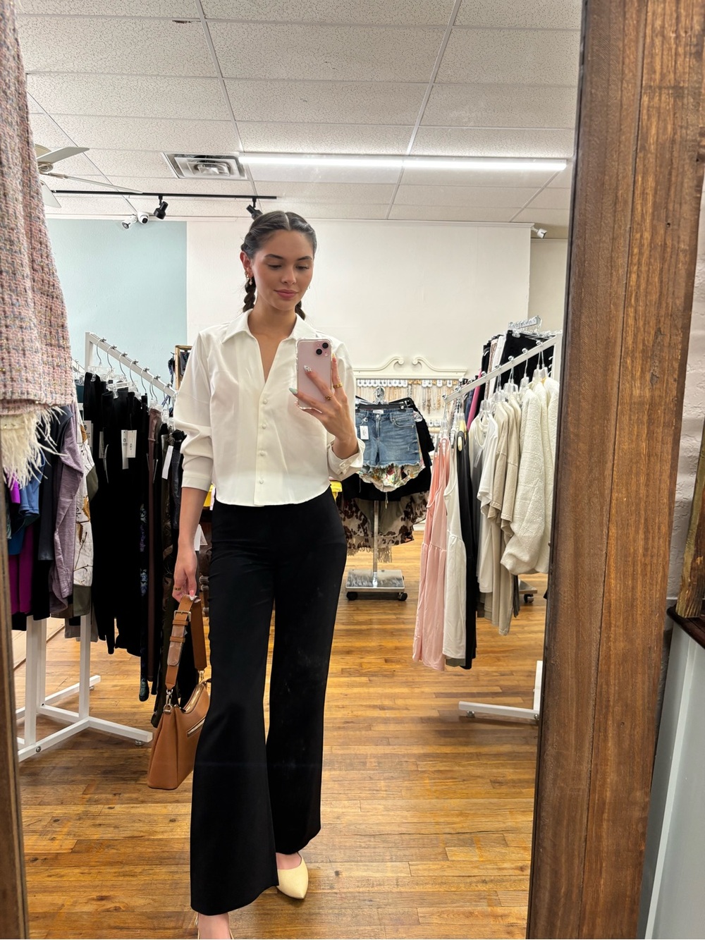 Aqua Ivory Cropped Button-Front Shirt size S